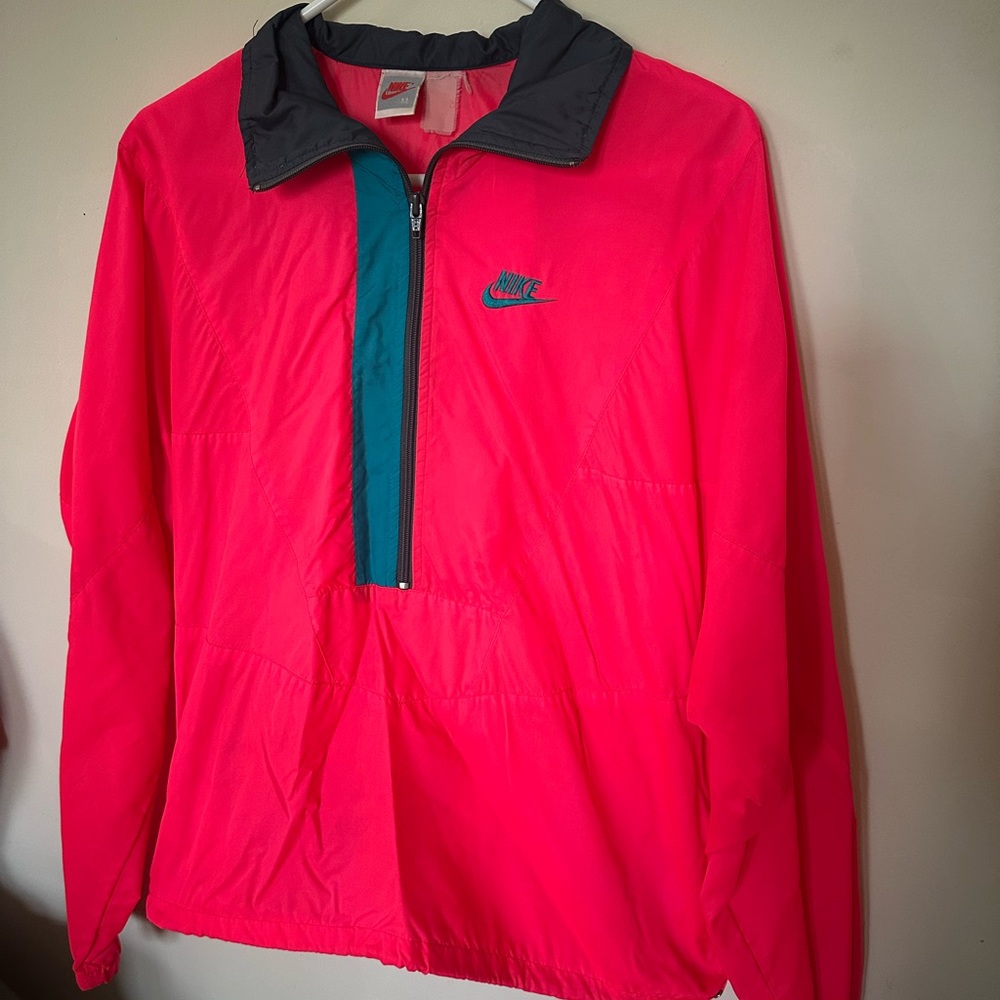 VNTG 90s Nike Anorak Windbreaker Jacket Neon Pink Teal Grey Label